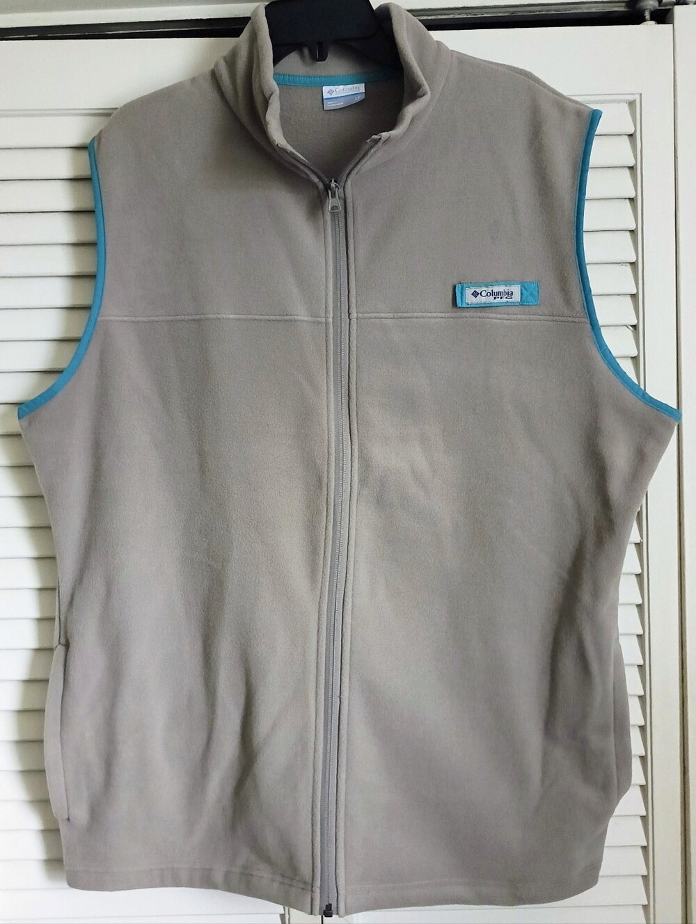 NWOT Columbia Performance Fishing Gear Gray Micro Fleece Vest With Teal Trim (LT